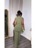 2025 Summer Women's Wear: Stand-up Collar Buttoned Sleeveless Top & Wide-leg Pants Set