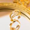 Exquisite super flash zircon ring for girls, light luxury, high-end sense opening adjustable ring, simple real gold electroplating