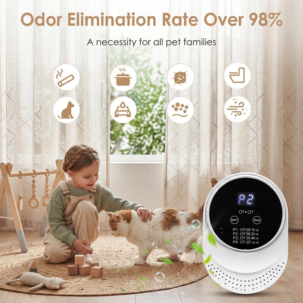 Cat Litter Deodorizer Ionizer for 99% Odor Elimination Portable Air Purifier for Bathroom Toilet Living Room Kitchen Bedroom Pet House Car