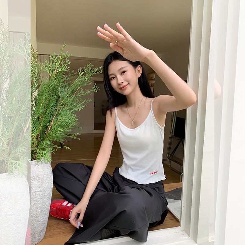 Korean wear letter embroidery texture sling vest women's summer new sweetheart wear thin top