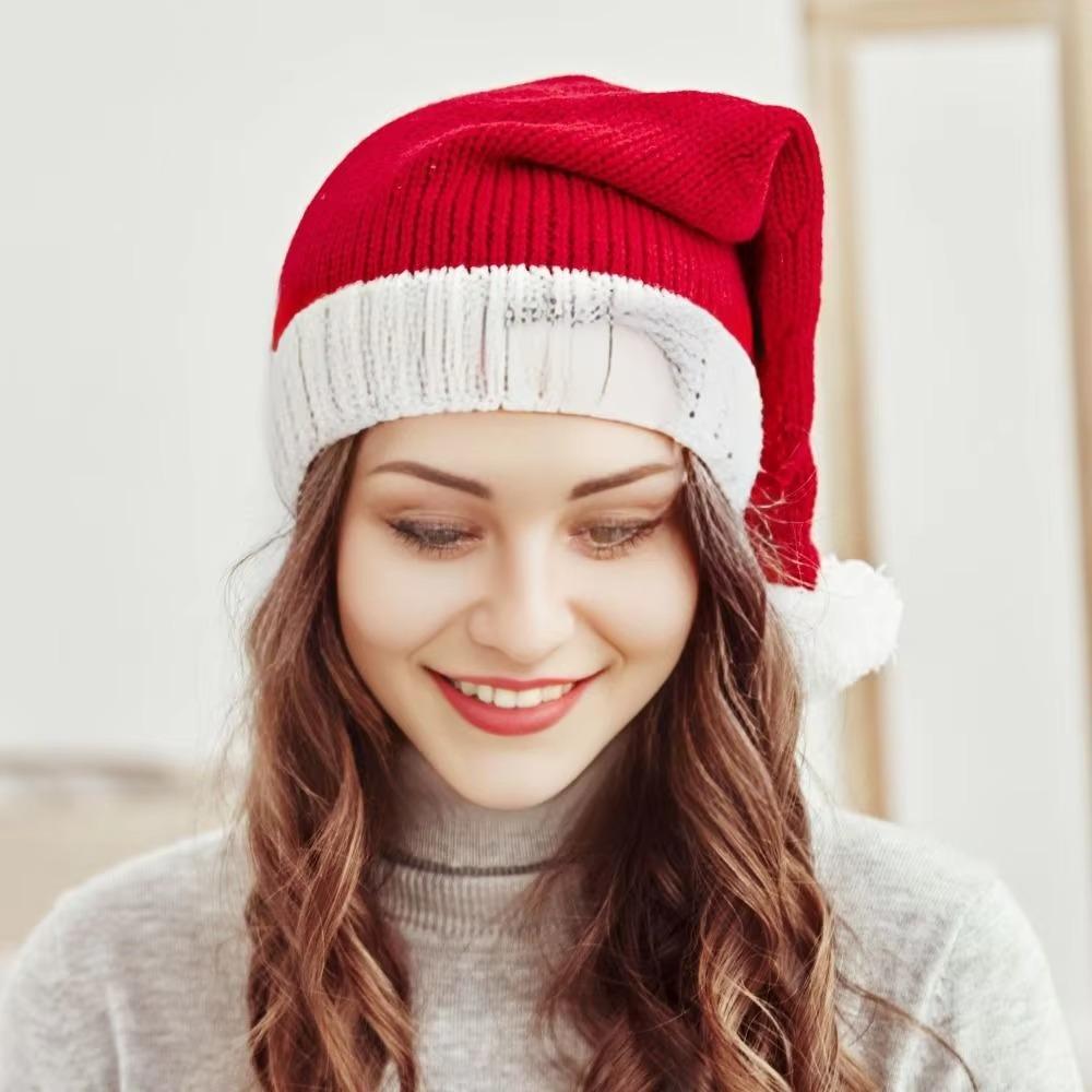 Red Santa Claus Hat Windproof Warm Woven Knit Hat Festive Parent Child Hat Christmas Party
