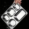 Stainless Steel Divided Dinner Plate - 5 Compartment School Lunch Tray, Deep Square Serving  for Meals, Dishwasher Safe