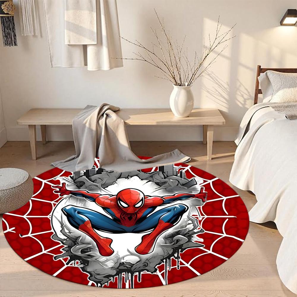 Spider-man Round Floor Mat Suitable for Game Room Living Rooms Dormitory Kitchen Anti-slip Round Rug Decorate Offices Best for Christmas