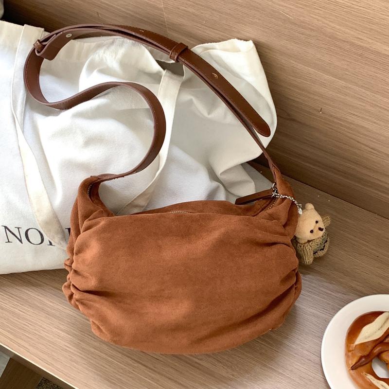 Women's Faux Suede Hobo Bags Designer Luxury Bags and Bags New Fashionable Simple Zipper Pleated Shoulder Crossbody
