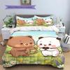 Cute Brown Bear and Panda Floral Print 3-Piece Duvet Cover Set – Soft Bedding Set – Bedroom Home Decor