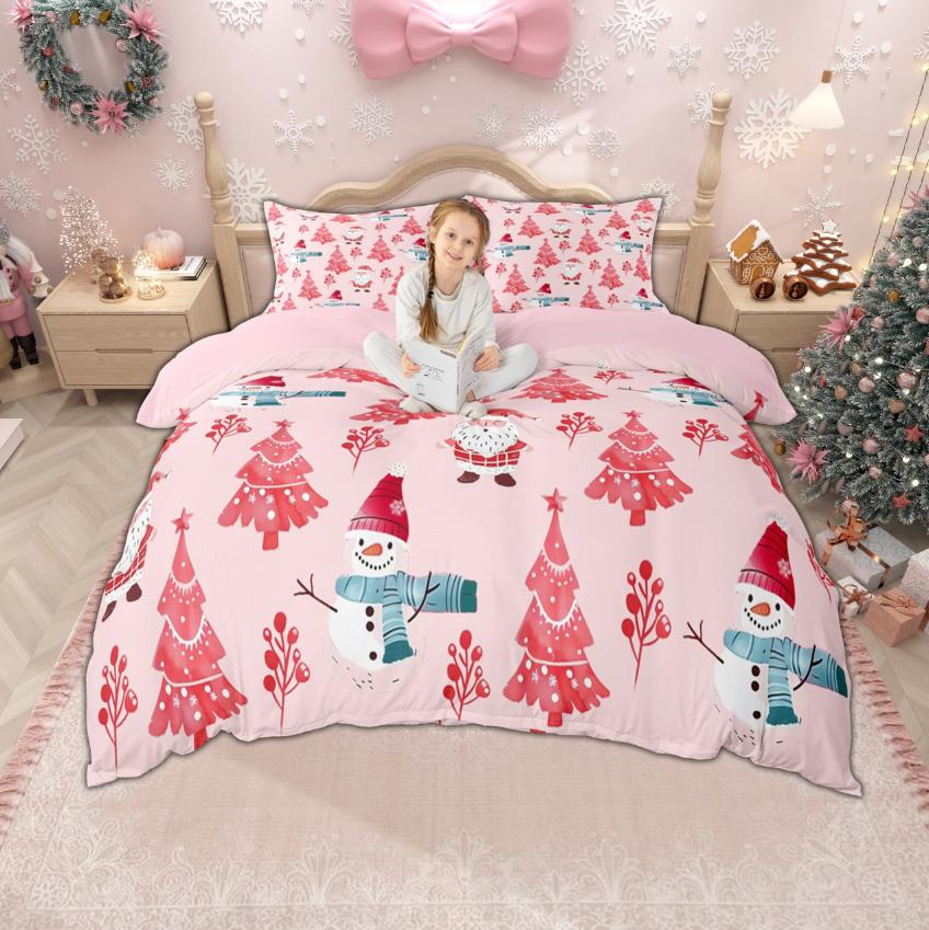 Homewish Merry Christmas Duvet Cover Set For Girls Boys 2Pcs/3Pcs, Gingerbread Xmas Tree Bedding, Nutcracker Comforter Cover Set