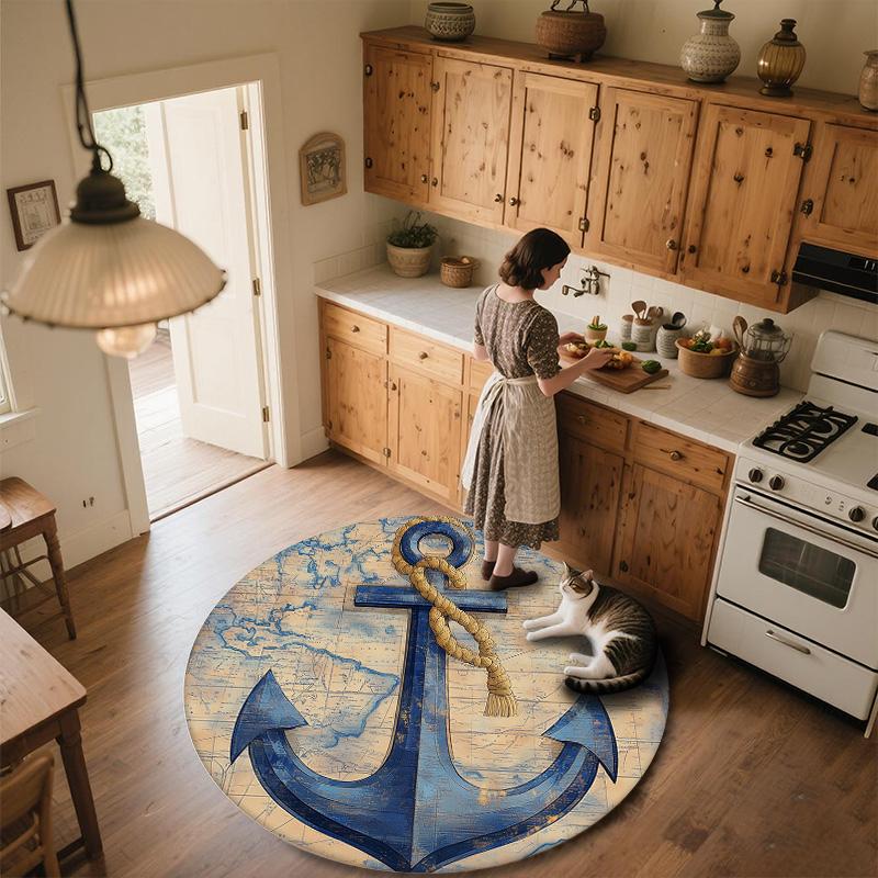 Map Anchor,Round Area Rug,Carpet Rug for Living Room Bedroom Sofa Playroom Decor,Non-slip Floor Mat