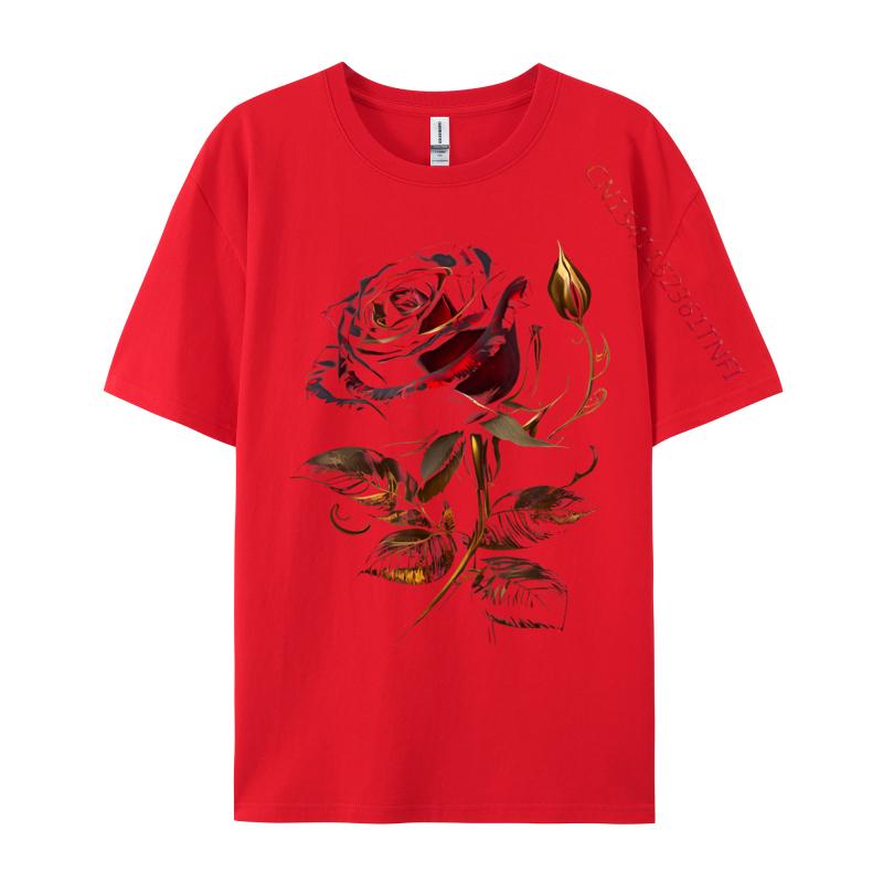 

Deep Red Rose Black And Gold for Normal Man 2024 New Design Luxury Designer T-Shirts Cotton Fabric Men Tshirt Europe Tees S