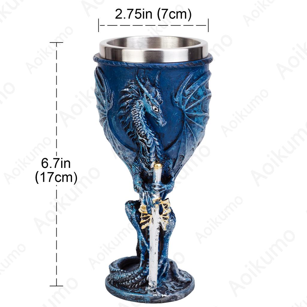 Creative Medieval Dragon Resin Goblet Cup Collection with Stainless Steel Insert Hand Painted Design Wine Goblet for Friend Gift