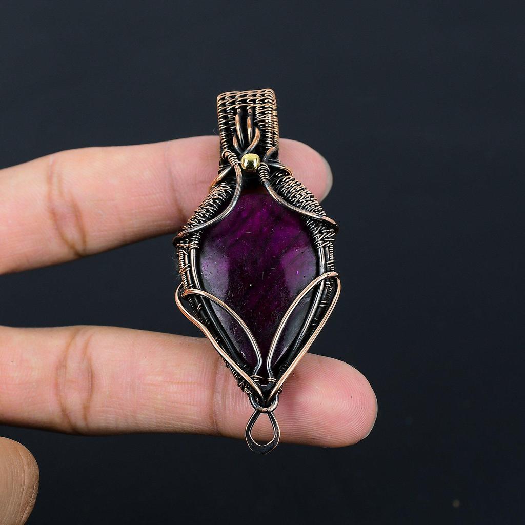 Bijoux pendentif faits à la main en fil de cuivre pur enveloppé de fil de cuivre pur de pierre précieuse de Labradorite Flash rose