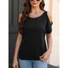 2025 Spring Summer Sexy Off-the-shoulder Short Sleeved Women Blouse Crew Neck Loose T-shirt Casual Simple Basic Solid Color Office Women Top Shirts
