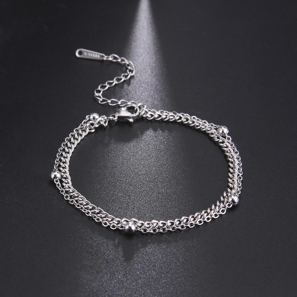 Stainless Steel Gold Chain Bracelet Heart Beaded Couple Bracelets Wrist Jewelry Gift for Women Men