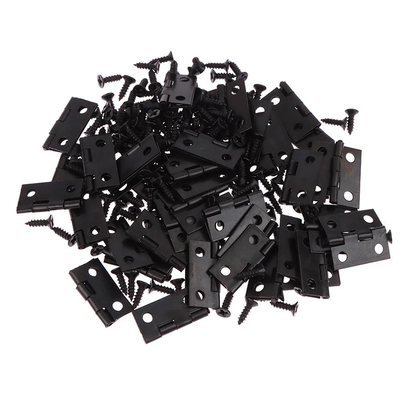 50Pcs/Box Hinges + 200 Screws Iron Gold Silver Black Bronze 4 Holes Durable Furniture Hardware Mini Hinge Decor