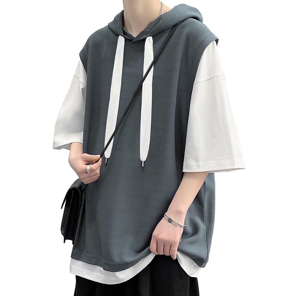 

FLYSKY Short Sleeve Summer Loose Hooded Plus Moisture Quick Drying Men s T-Shirt, Fit, Sweatshirt, Casual, Sizes, Wicking,