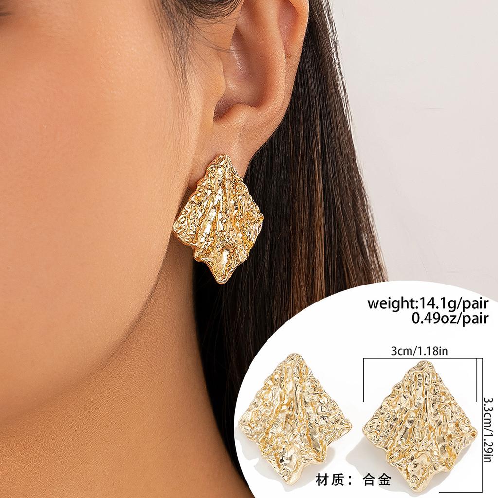 Personalized Liquid Lava Metal Love Water Drop Stud Earrings, Geometric Irregular Pleated Earrings Earrings