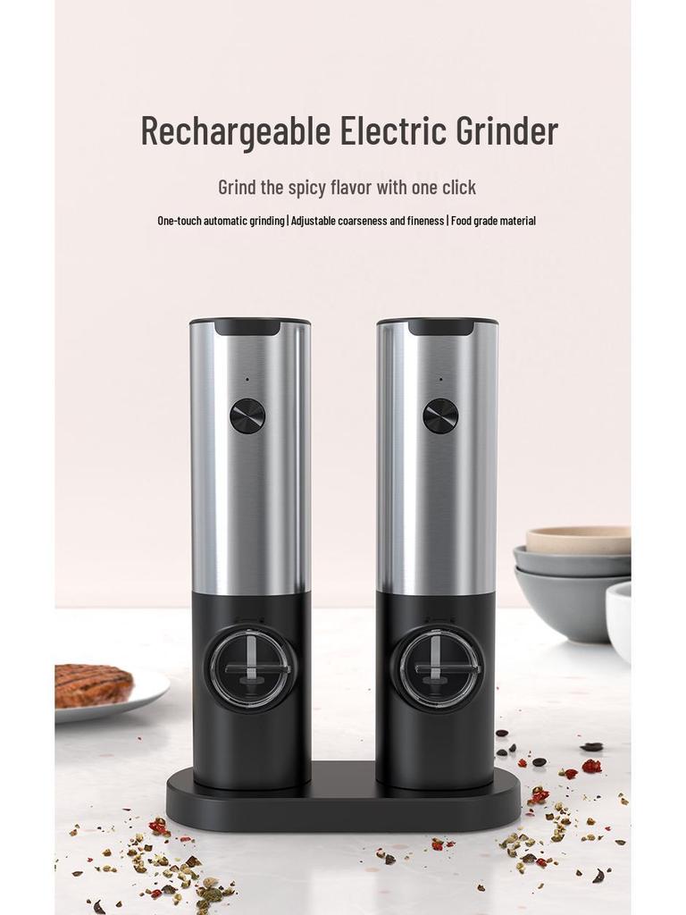 Râșniță Electrică pentru Piper și Sare de Mare - Sticlă de Uz Casnic Neagră