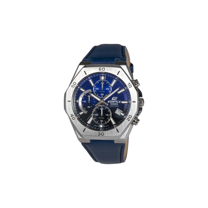Casio EDIFICE Series Fashion Business Men's Watch Classic Three Eyes Octagonal Dial Blue Quartz Leather Strap Men's Watch Blue Dial EFB-680L-2AVUPR