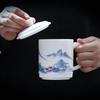 Sushi Hand-painted Mutton Fat Jade Ceramic Mug with Lid