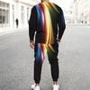 Men Black Cyan Brush Stroke Drip Gradient Print Long Sleeve Sweatshirt Jogger Pants Two Piece Suit