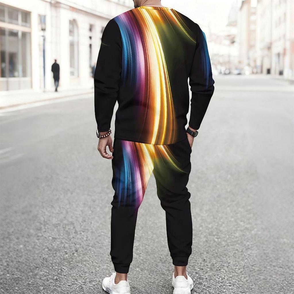 Men Black Cyan Brush Stroke Drip Gradient Print Long Sleeve Sweatshirt Jogger Pants Two Piece Suit