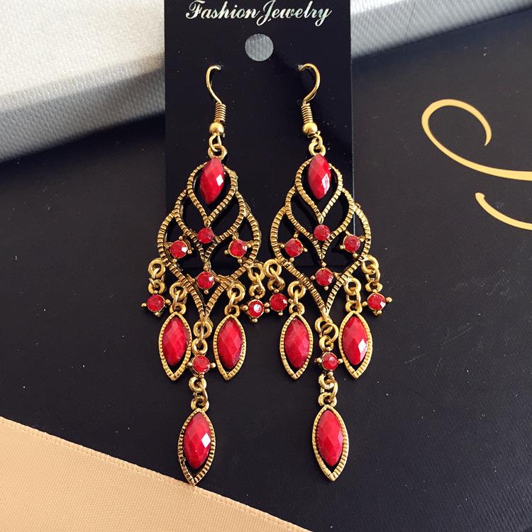 Vintage court gem set earrings long temperament bohemian earrings niche earrings women