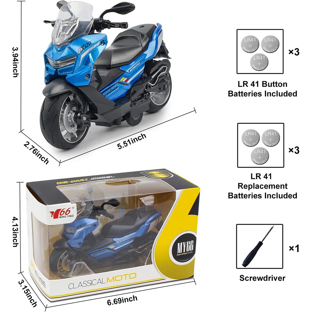 

1/12 BMW RX120, игрушечная модель мотоцикла, игрушка-мотоцикл с музыкальной подсветкой, украшение для офисного стола, игрушки для мотоцикла, реплика, подарок для детей 1/12-Size:14*10*7cm синий