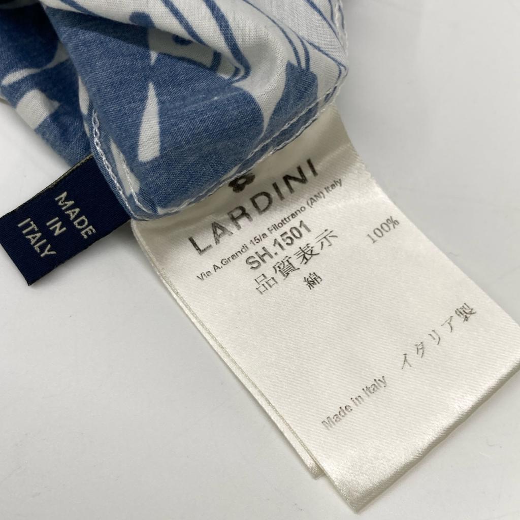 LARDINI Blue Leaf Print Open Collar Shirt Tops S blueUsed