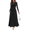 2025 Cross-border Women's Round Neck Pleated Pocket Slim Fit Long Sleeve Knit Dress