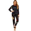 Family Matching Christmas Print Neck Long Sleeve Pajama Set with Pants