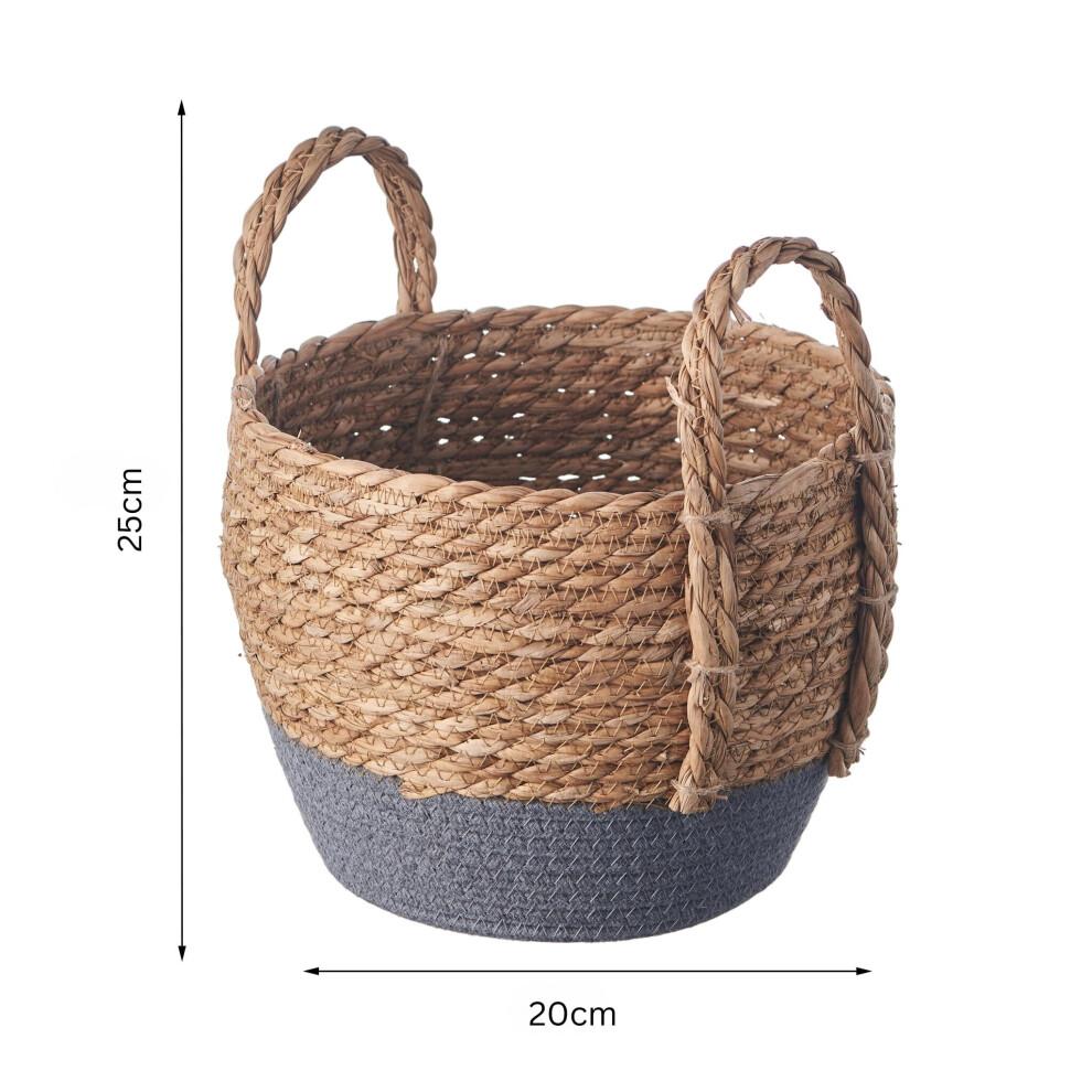 Eden & Willow Natural Straw Woven Plant Storage Basket, Home Organisation Hamper Basket with Handles (Grey, Set of 3)