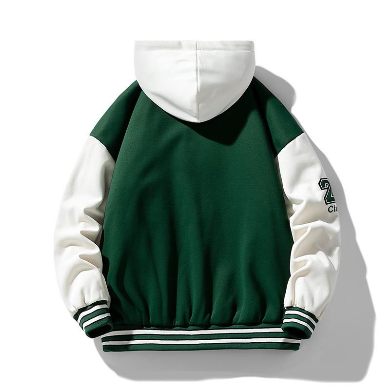 Mens Fleece-Lined Hooded Oversized Workwear Jacket With Color-Block Design Winter Fall