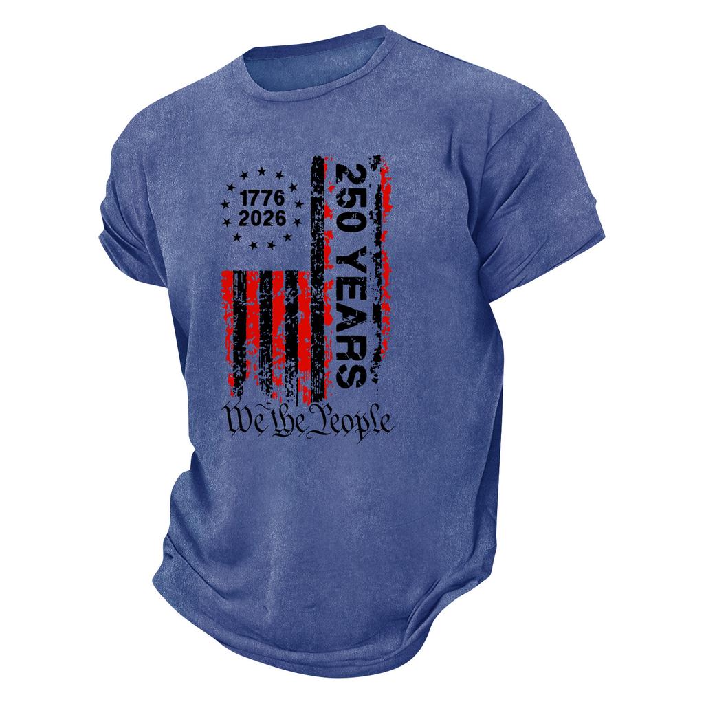 Men's Round Neck Printed T-Shirt Casual Sports Short-Sleeve Top