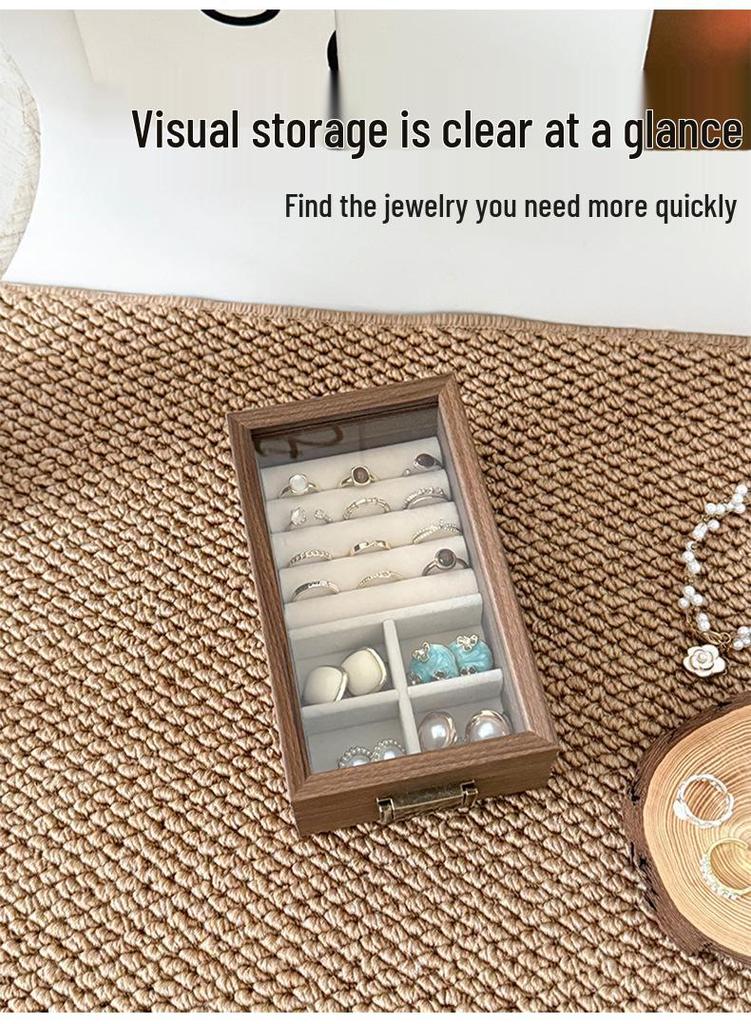 Compact Jewelry Storage Box: Solid Wood Black Walnut Display Stand for Necklaces, Earrings, Studs, Rings, and Bracelets.