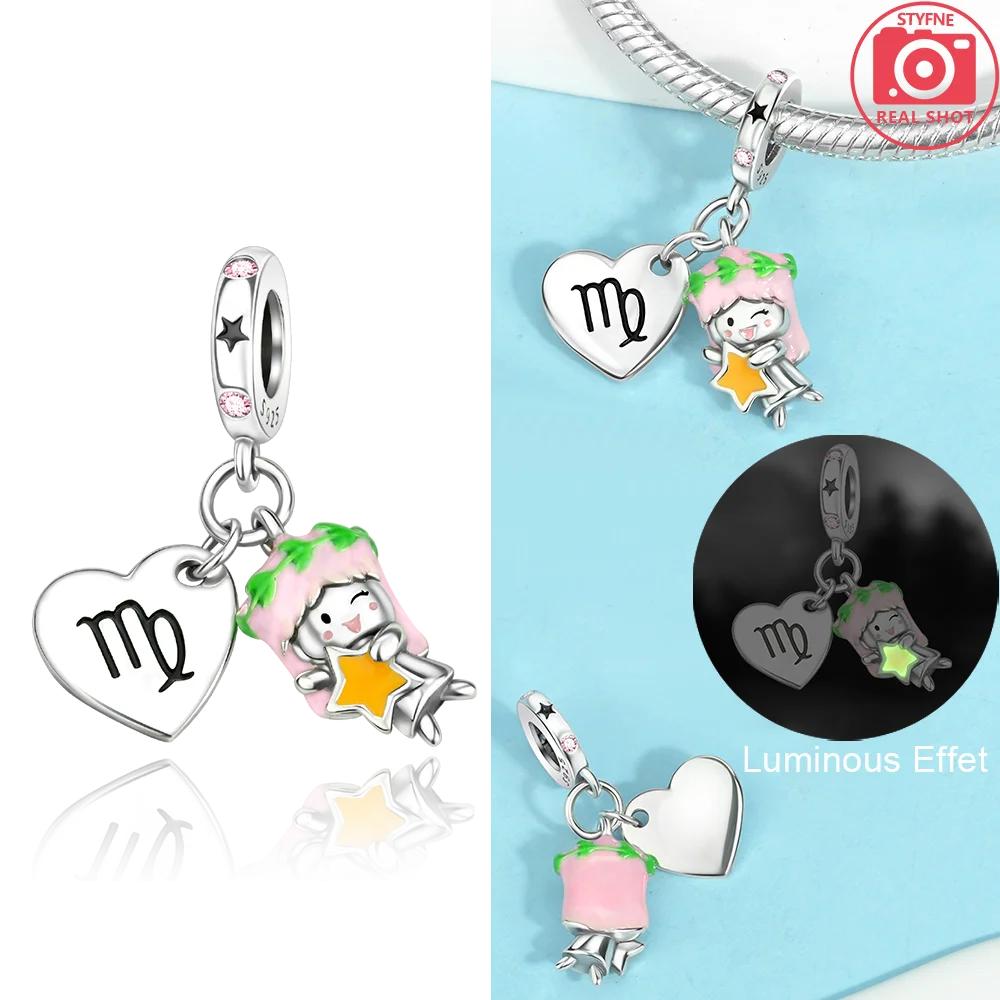 Original Copper Cute Aries Cartoon Constellation Red Cancer Luminous Pisces Charm Beads Fit Bracelet Girl Diy Gift Accessory