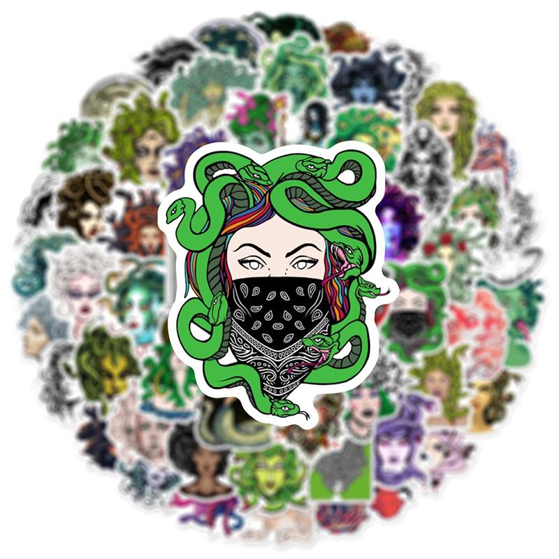 60pcs Snake-haired Banshee Medusa Graffiti Stickers Skateboard Helmet Notebook Guitar Stationery Waterproof PVC Stickers