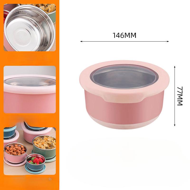 Stainless Steel Insulated Lunch Box with Lid Kitchen Food Sealed BoxHousehold Refrigerator Insulated Bowl