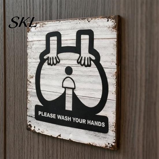 Farmhouse Wall Decor Please Wash Your Hands Metal Sign, Waterproof Rust-Proof Retro Bathroom Funny Hand Washing Sign Decor, Distressed Art Ornaments