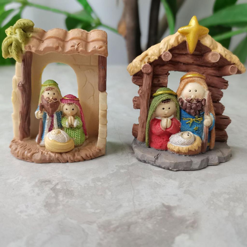 Mini Christmas Nativity Decor Resin Nativity Ornament Religious Statue for Christmas Decorations Festive Holiday Gift
