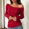 Women's Casual Off-Shoulder Cable Knit Long Sleeve Sweater