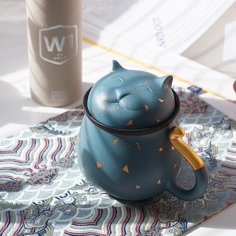 Edenus Lucky Cat Ceramic Office Teacup with Lid