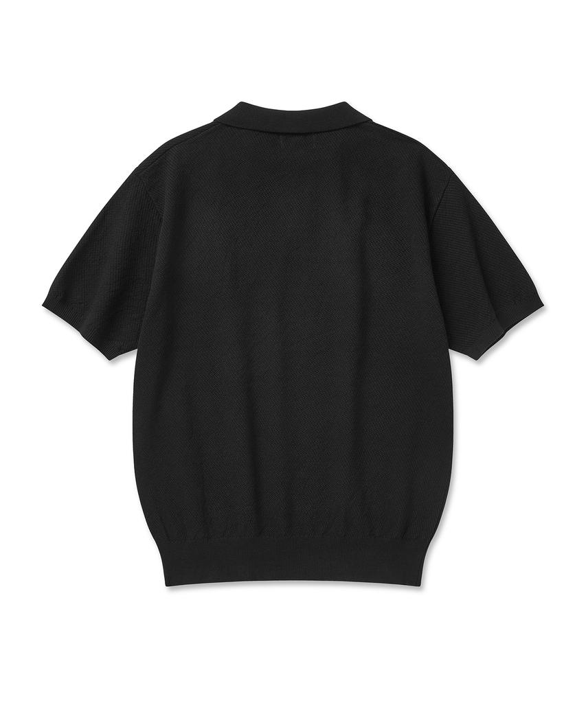 CUZNELLO Cool Cotton Open Collar Short Sleeve Knit_Black