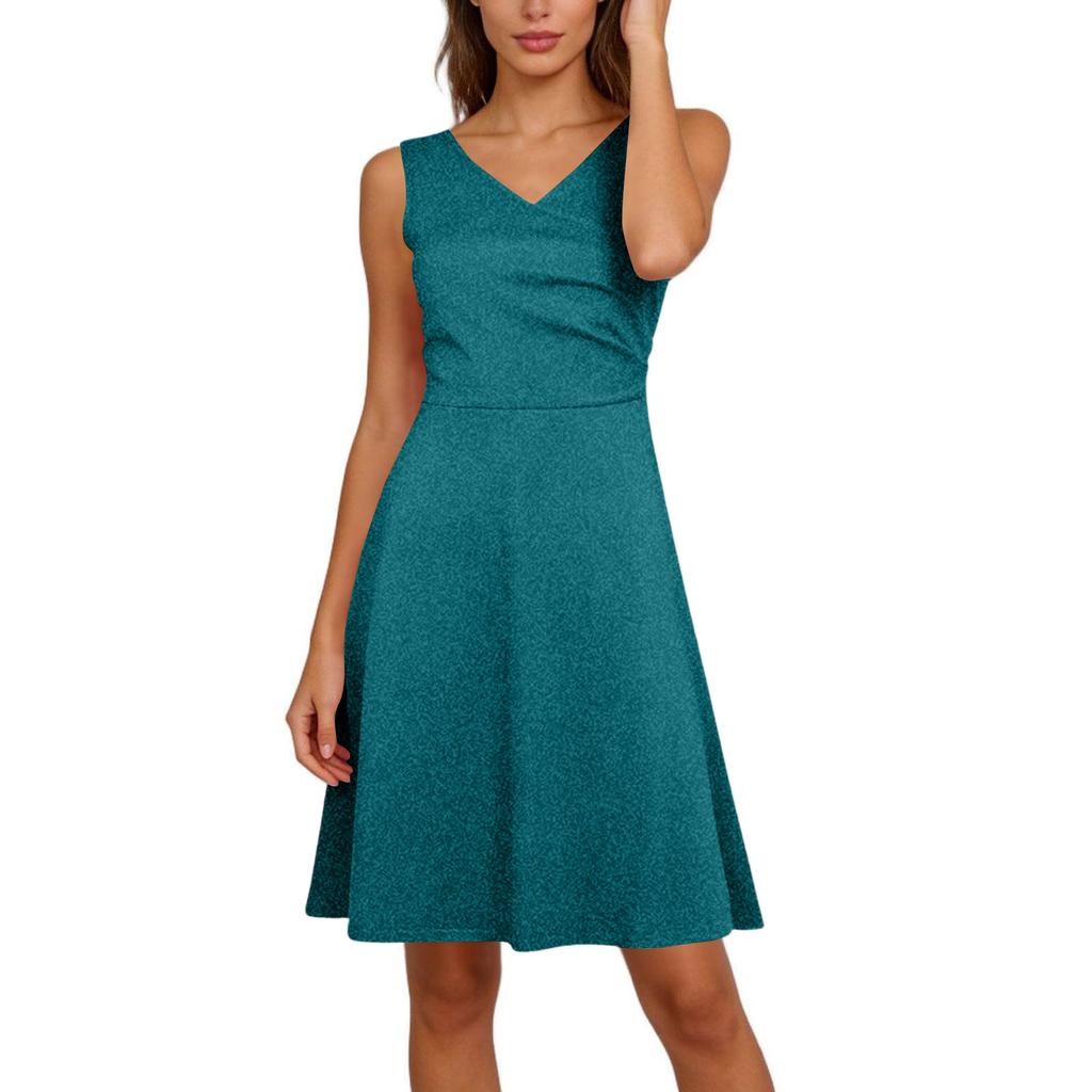 Women Elegant Sleeveless Wrap V Neck A-Line Dress