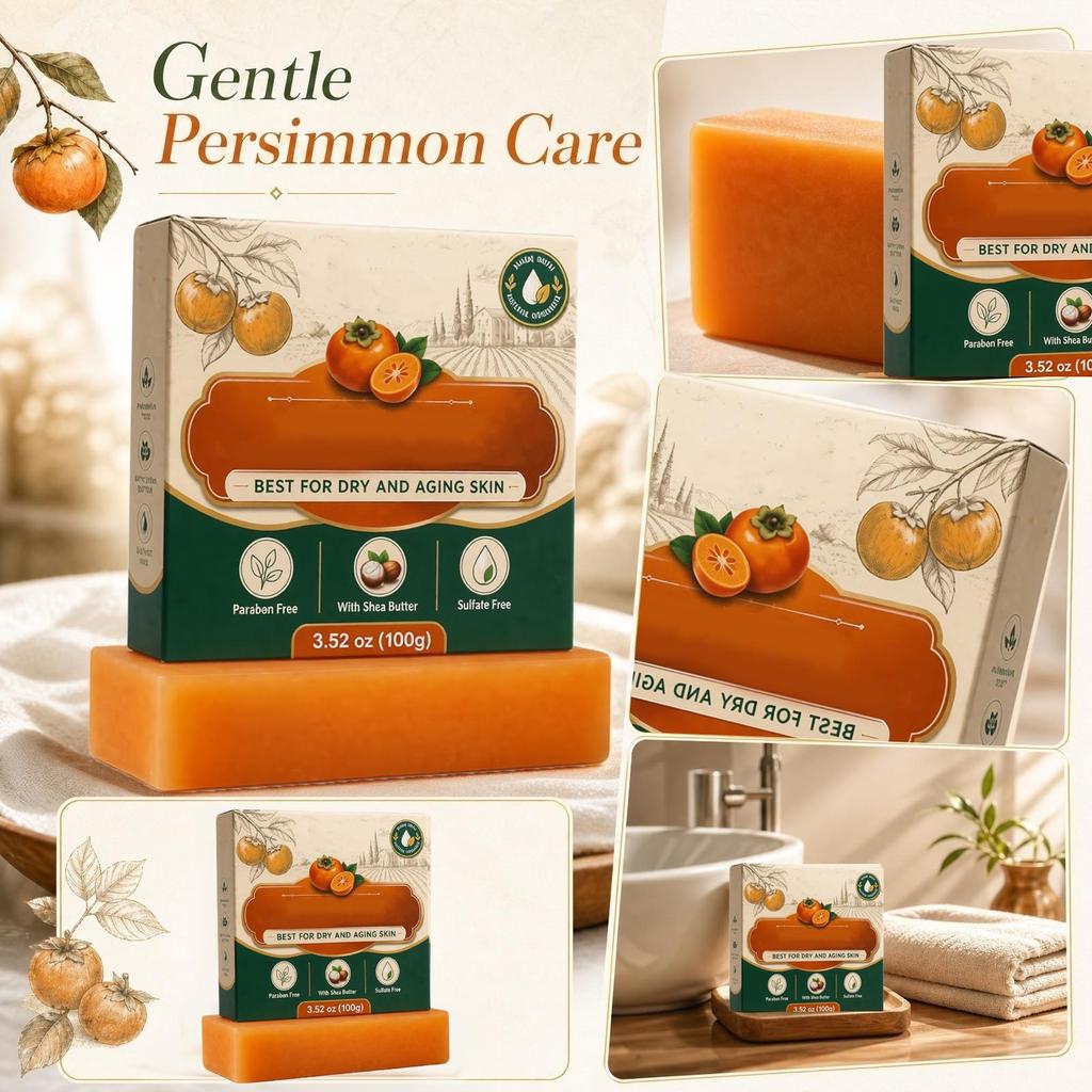 Persimmon Soap Bar for Dry and Aging Skin with Shea Butter Paraben Free Sulfate Free Gentle Cleansing 3 52 oz 100g Natural Ingredients