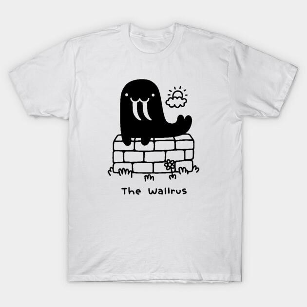 Asian Size Men Black Print T-shirt The Wallrus No-Cut Print Cotton Tshirt S