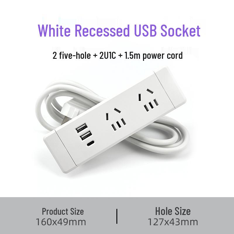 Embedded Desktop Power Strip with Extension Cord