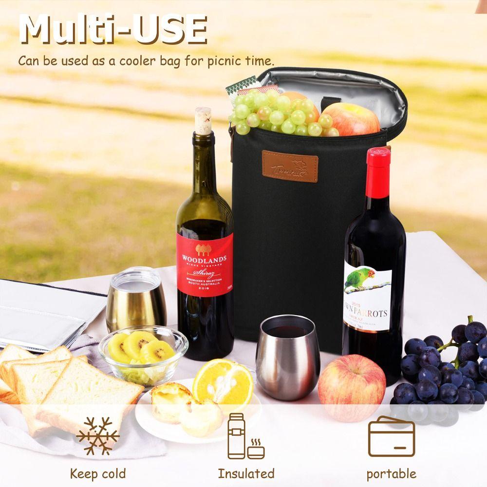 Leakproof Bottle Wine Carrier Bag Top Zip Closure Front Pocket Insulated Wine Carrier Bag Shoulder Strap Carry Handles
