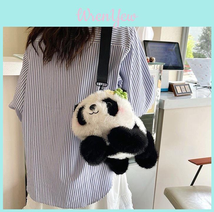 Plush Panda Cartoon Shoulder Bag With Zipper Closure For Daily Use