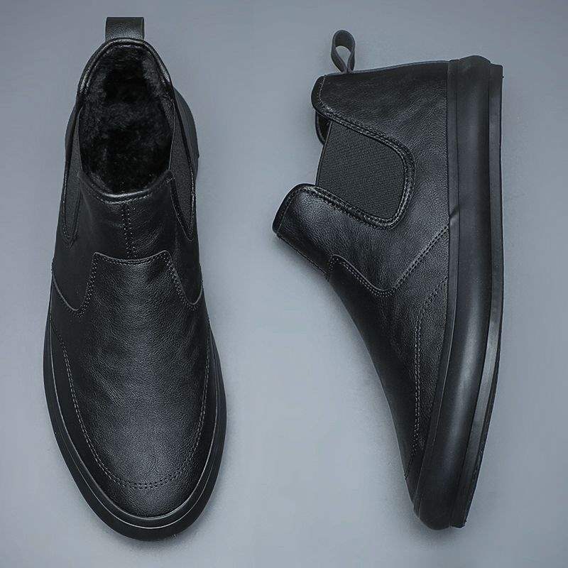 Autumn High-top Leather Shoes Men's Casual One-pedal Medium Tube Fashion British Foot Cover Breathable Board Shoes Winter Warm Cotton Shoes