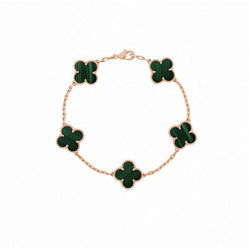 Four-leaf Clover Five-flower Bracelet for Women Rose Gold Lucky Clover Bracelet with White Mother-of-pearl and Red Agate Fashionable Bangle