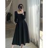 Women's Square Neck Long Sleeve A Line Midi Dress Vintage Elegant Solid Color Fall Dress